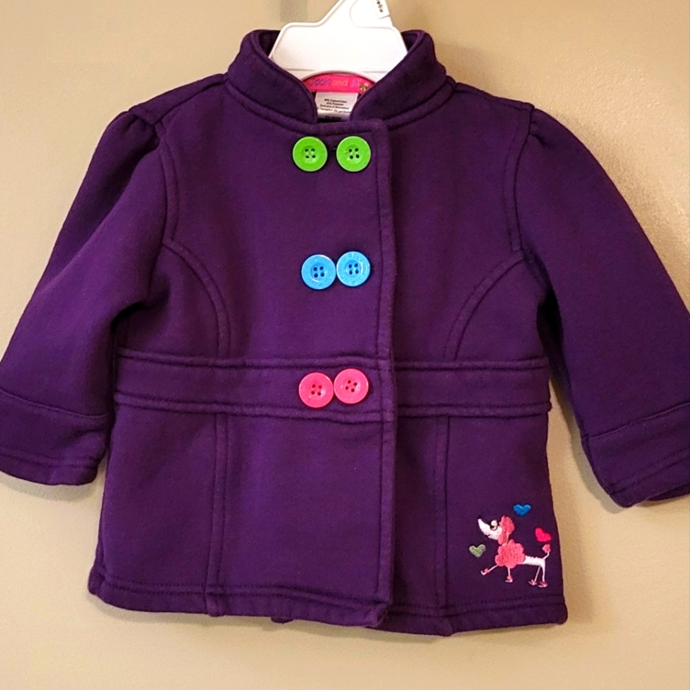Purple embrodiered pea coat with colorful buttons